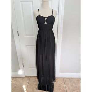 BCBG Maxazria Black Sheer Cutout Backless Dress Sz S Y2K Witchy Whimisigoth